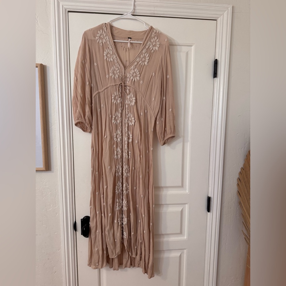 Free People Light Pink Embroidered Dress cottage core size M